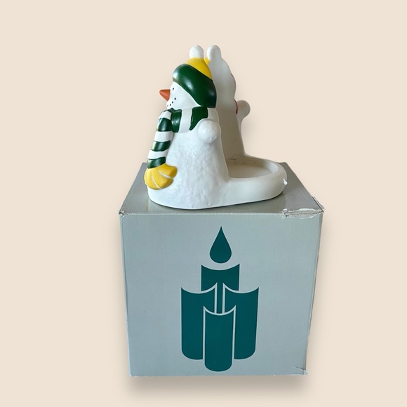 PARTYLITE Retired P0476 Ceramic Snowmen Pillar Candle Holder Original Box - Picture 3 of 11